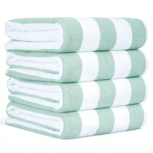 American Soft Linen Cabana Striped Beach Towels, 30x60 inch 4 Piece Oversize Pool Towels, Quick Drying Sand Free Swim Towels, Mint Green - color: Mint