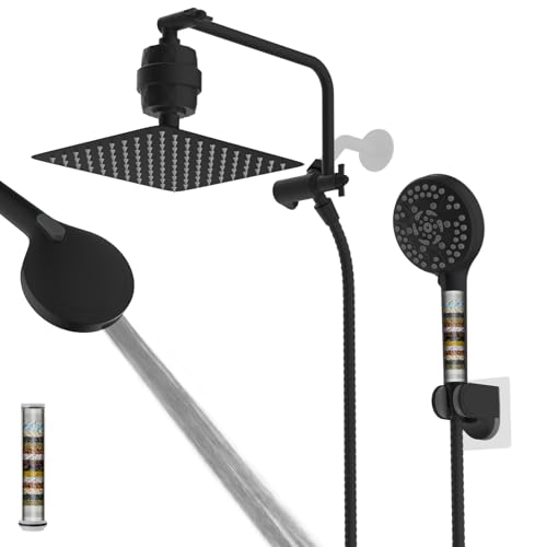 10" Metal Filtered Shower Head with 10-Mode Handheld, Matte Black | NSF/ANSI/CAN 372 Certified, High Pressure Showerhead Combo, 20 Stage Shower Filter, 11" Shower Arm, 71" Hose, Shower Holder - color: Matte Black, style: Square 10" with Filter