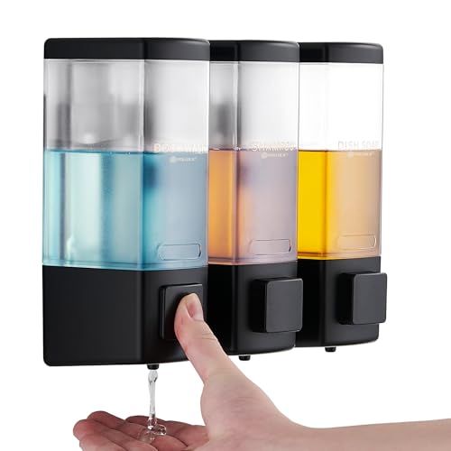 Pollock Shampoo and Conditioner Dispenser 3 Chamber * 500ML | Shower Soap Dispenser Wall Mounted, Body Wash Dispenser No Drill, Refillable Shower Dispenser for Bathroom - color: Blk-zt-53-b3