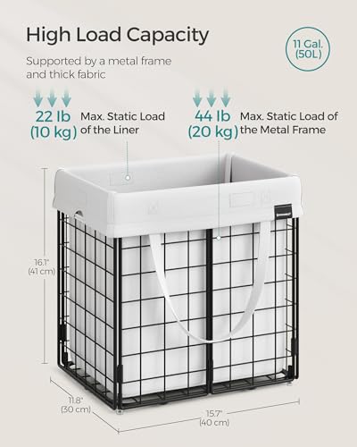 SONGMICS Laundry Hamper, 11 Gal. (50L) Laundry Basket, Collapsible Clothes Hamper, Removable and Washable Liner, Metal Wire Frame, for Bedroom Bathroom, Cream White ULCB150W01 - color: Cream White, size: 50 L