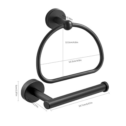 Leyden Matte Black Toilet Paper Holder and Hand Towel Holder, 2 Pieces Bathroom Hardware Accessories Set, SUS304 Stainless Steel Sturdy Wall Mount Toilet Paper Roll Holder and Towel Rack - color: Black Round Bottom