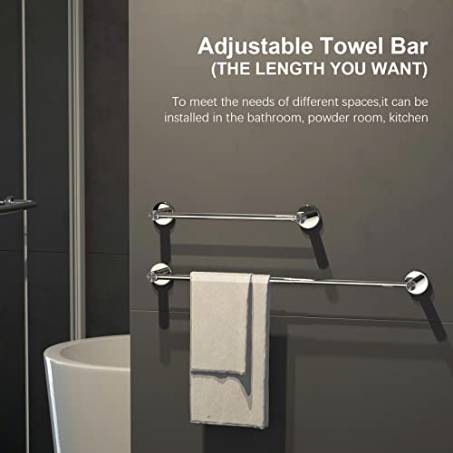 Chrome Towel Bar for Bathroom, Stainless Steel Shower Towel Rod | Adjustable Length 16 to 27.6 Inch, Wall Mounted Towel Holder with S Hooks for Washroom Kitchen, Extendable Single Towel Rack - color: Chrome