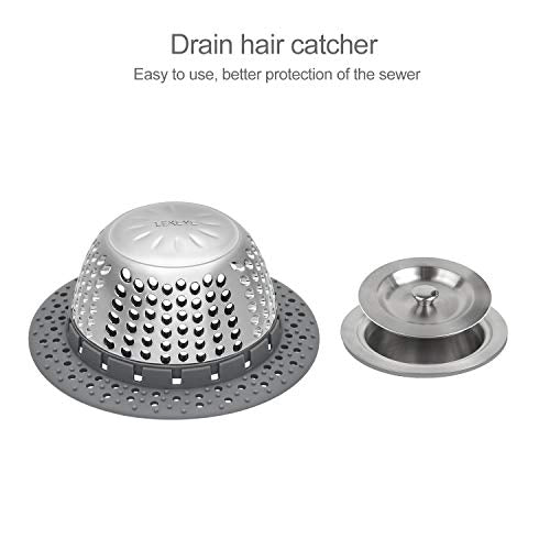LEKEYE Drain Hair Catcher/Bathtub Drain Cover/Drain Protector for Pop-Up & Regular Drains(Patented Product) - color: Gray