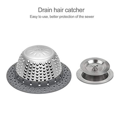 LEKEYE Drain Hair Catcher/Bathtub Drain Cover/Drain Protector for Pop-Up & Regular Drains(Patented Product) - color: Gray