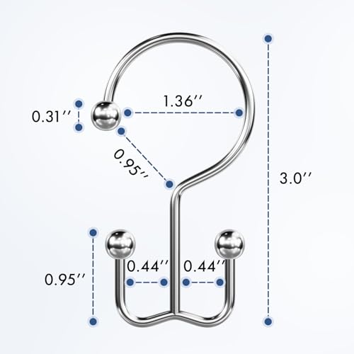Bathway Shower Curtain Hooks Chrome Shower Curtain Rings, 12 Pcs Double Hook Shower Curtain Hooks Rings Shower Curtain Hangers Rust Proof, Metal Shower Hooks for Bathroom Shower Curtain Rod - color: Chrome, style: Minimalist