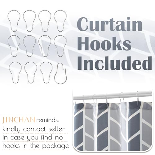 jinchan Grey and White Geometric Shower Curtain Chevron Arrow Farmhouse Shower Curtains for Bathroom Modern Waterproof Fabric with 12 Hooks 70x72 Inches - color: Arrow Grey, size: 70"W x 72"L (Pack of 1)