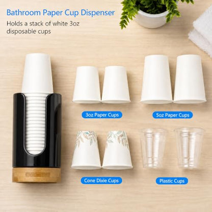 Ceramic Bathroom Cup Holder, 3-5 oz Cup Dispenser, Black | Disposable Paper & Plastic Bathroom Cups Holder - Mouthwash Cups Dispenser for Bathroom, Guest Toiletries, Countertop, Coffee - color: Black