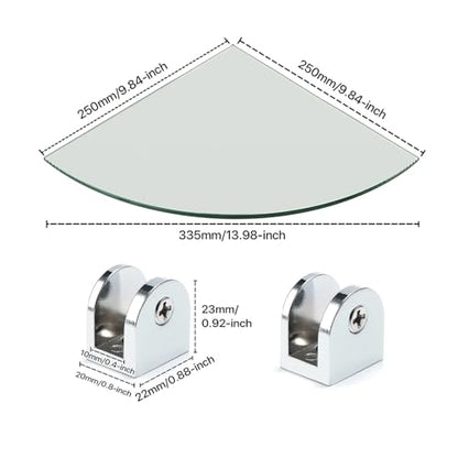 Bathroom Glass Corner Shelf Wall Mounted 7MM Tempered Transparent Glass with Chromed Shelf Brackets