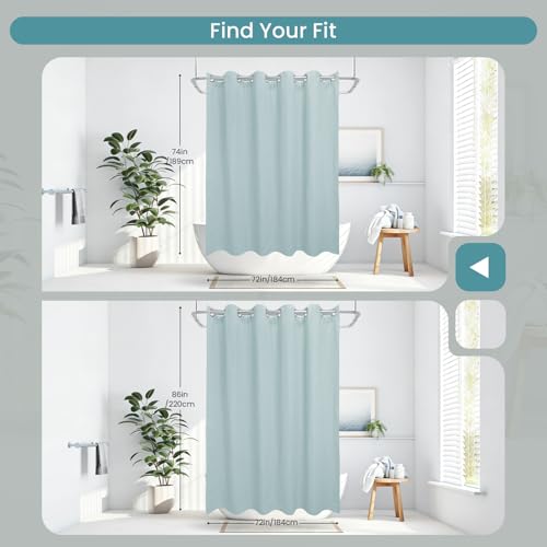 No Hook Shower Curtain Set with Snap-in Detachable Liner, 230 GSM Waffle Weave Fabric, Heavy Duty Water-Repellent, Pale Blue, 72 x 74 Inch - color: Pale Blue, size: 72"W x 74"L (Pack of 1)