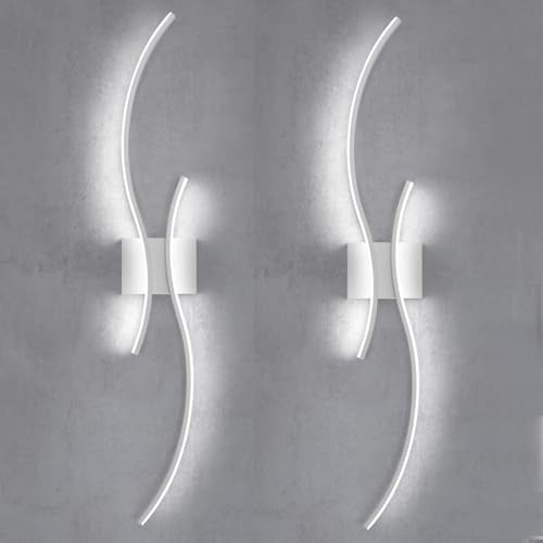 CANEOE Modern Led Wall Light Set of 2, 39inch Indoor Led Wall Sconce Lighting, Bathroom Vanity Light Fixtures Over Mirror for Living Room Hallway Bedroom Bedside Wall Lamp (White,6000K,2 Packs) - color: White,6000K, size: 2 Packs,39inch