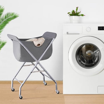 ELYKEN Laundry Basket with Wheels, Collapsible Laundry Hamper, Gray | Removable Liner Bag, Foldable Design, Sturdy Metal Frame, 4 Casters, 32”H Laundry Cart for Bedroom, Bathroom & Laundry Room - color: Gray, size: 23.2"L x 13"W x 32"H