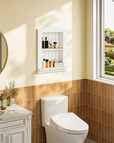 Recessed Wall Niche, 2-Tier Recessed Medicine Cabinet, Bathroom Cabinet Wall Mount, Bamboo Medicine Organizer, Wall Storage Cabinet, for Bathroom, Living Room, Kitchen, White - size: 17.6"L x 2.1"W x 21.8"H