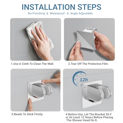 Adhesive Shower Head Holder, No Drill Wall Mount Adjustable Handheld Showerhead Bracket for Bathroom, RV, Kids Shower（Chrome） - style: Silver
