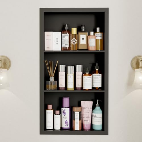 14x24 Medicine Cabinet Recessed Stainless Steel, 3-Tier, Medicine Cabinet Organizer,Stainless Steel Wall Niche, Bathroom Wall Cabinet, Recessed Bathroom Cabinet, Wall Cabinet, Black - color: Black, size: Classic 3-Tier