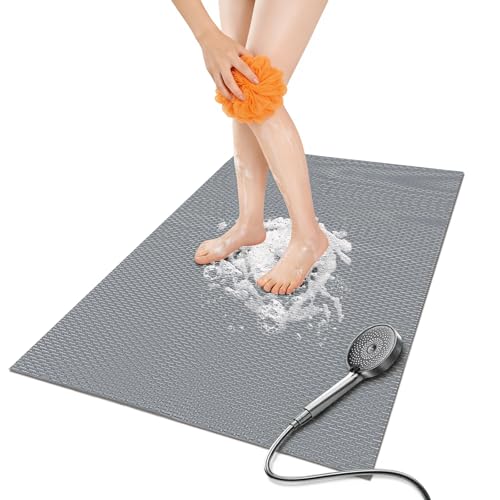Bathroom Non Slip Shower Mat, Gray 47x32 Inch Bathtub Mat, Non Slip Bathroom Mat for Elderly and Kids, Easy to Dry, Fast-Dry Drainage Hole, Easy to Prune - color: Gray, size: 47" x 32" (Rectangular)