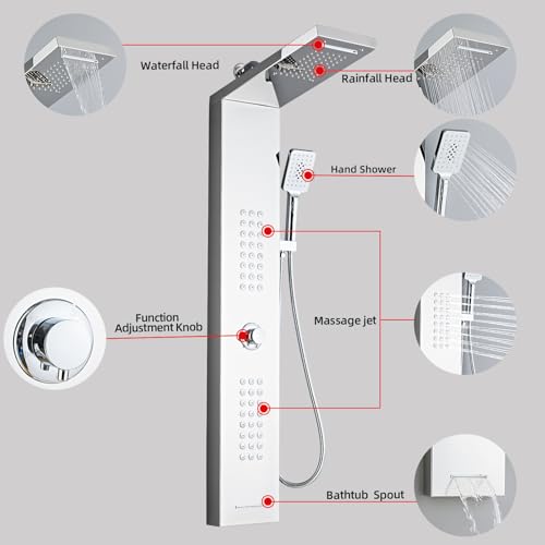 Lengthened Shower Panel Tower System Rainfall Waterfall Shower | Rain Shower Head Handheld High Pressure Rain Massage System(Silver) - color: Silver, style: Upgrade and lengthen