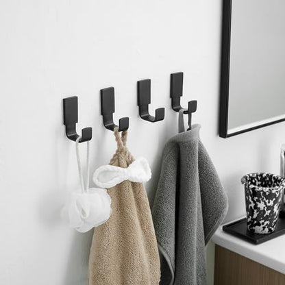 Brass Towel Hook, Bathroom Robe Coat Clothes Hook, Matte Black, 4 Pack | Wall Mounted with Screws for Bathroom, Kitchen, Hotel, Garage, Laundry, Square Coat and Hat Hooks, Rustproof & High Quality - color: Matte Black, size: 4 Pack