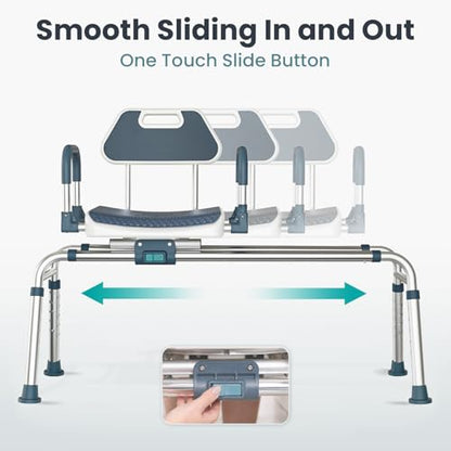 Sliding Shower Chair Tub Transfer Bench with Swivel Seat, Shower Bench for Elderly and Disabled, with Security Belt, 360 Rotation, Slides and Rotates, Adjustable,one Touch Slide Button, Dark Blue - color: Dark Blue