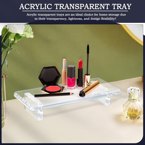 Small Clear Acrylic Vanity Tray, Bathroom & Kitchen Countertop Decor | 2-Pack, Space-Saving, Elevated Base, Candle, Perfume & Toilet Tray, Restroom，Living Room, Office & Entryway Decor - size: Small-8.6x 3.6 x 1.5 inches