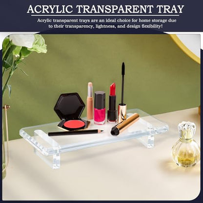 Small Clear Acrylic Vanity Tray, Bathroom & Kitchen Countertop Decor | 2-Pack, Space-Saving, Elevated Base, Candle, Perfume & Toilet Tray, Restroom，Living Room, Office & Entryway Decor - size: Small-8.6x 3.6 x 1.5 inches