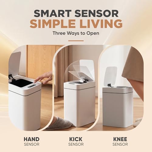 Furmax 2.5 Gal Bathroom Trash Cans with Lid, Touchless Motion Sensor 2 Pack | Small Smart Wastebaskets Waterproof Plastic Garbage Cans for Office, Kitchen - color: White