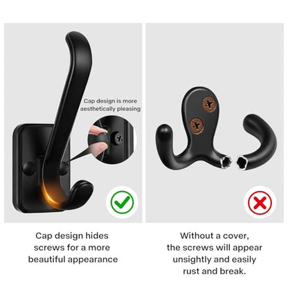 Coat Hooks Heavy Duty - Metal Wall Hooks Wall Mount with Concealed Screw Design Matte Black Hooks for Hanging Towel, Key, Robe, Scarf, Entryway Closet Mudroom Bathroom (4, Black)