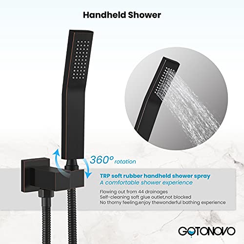 gotonovo Rainfall Bathroom Shower System Rain Shower Head and Handle Set Wall Mounted Shower Complete Combo Solid Brass Pressure Balancing Shower Mixer Valve 12 Inch Oil Rubbed Bronze - color: Oil Rubbed Bronze, size: 12 Inch
