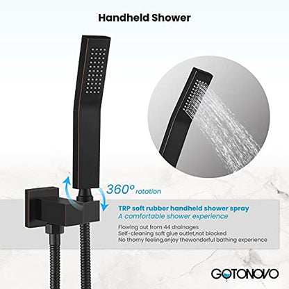 gotonovo Rainfall Bathroom Shower System Rain Shower Head and Handle Set Wall Mounted Shower Complete Combo Solid Brass Pressure Balancing Shower Mixer Valve 12 Inch Oil Rubbed Bronze - color: Oil Rubbed Bronze, size: 12 Inch