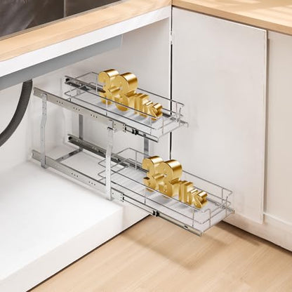 VEVOR Pull Out Cabinet Organizer,8.5" W x 21" D x15.2 HHeavy Duty Slide Out Pantry Shelves, Chrome-Plated Steel Roll Out Drawers for Home, 10" Wx22 Dx19 H Inside Kitchen Cabinet, Bathroom, Under Sink - size: 8.5"W x 21"D x15.2"H