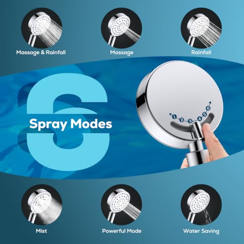 All Metal Handheld Shower Head with 72" Hose, High Pressure Shower Heads | 6 Spray,Stainless Steel Showerheads,Built-in Pause Mode,Hand HeId Showerhead,Non-Clogging Nozzles,Adjustable Brass Holder - color: Chrome Silver