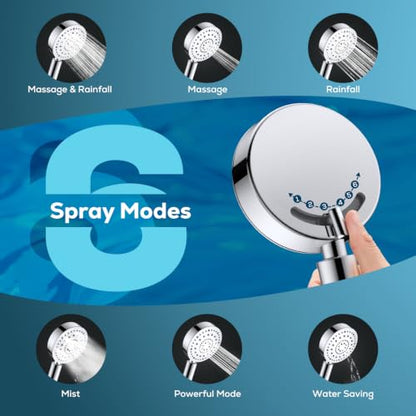 All Metal Handheld Shower Head with 72" Hose, High Pressure Shower Heads | 6 Spray,Stainless Steel Showerheads,Built-in Pause Mode,Hand HeId Showerhead,Non-Clogging Nozzles,Adjustable Brass Holder - color: Chrome Silver