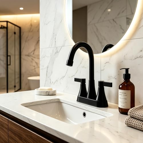 Matte Black Bathroom Faucet 3 Hole, VAPSINT 4 Inch Black Bathroom Sink Faucet, 2 Handle Stainless Steel Centerset Faucet for Vanity Lavatory RV with Pop-up Drain and Supply Hoses - color: Matte Black