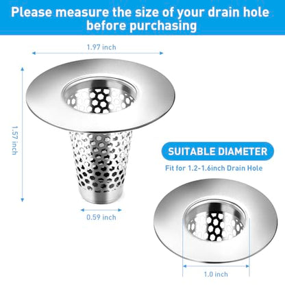2PCS Bathroom Sink Drain Strainers, 1" Small Conical Premium Stainless Steel Porous Hair Catcher, Drainer Filter, Fit for 1.20"-1.60", Depth Than 1.60" Drain Hole