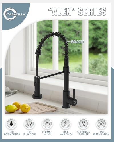 Kitchen Faucet, Black Kitchen Sink Faucets with Pull Down Sprayer, Single Handle Stainless Steel Faucets for Kitchen Sinks, Dual Function Spray Head, Farmhouse Kitchen Faucets - color: A-Matte Black, style: Classic