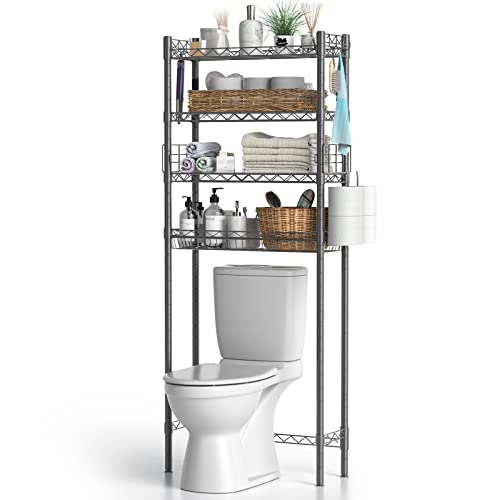 Hodonas Over The Toilet Storage Shelf, Gray, 26.97" x 9.84" x 67.32" | Sturdy Carbon Steel, 4 Tiers, Adjustable, Freestanding, Stable Above Toilet for Bathroom Storage, Easy to assemble - color: Grey-4 Tier