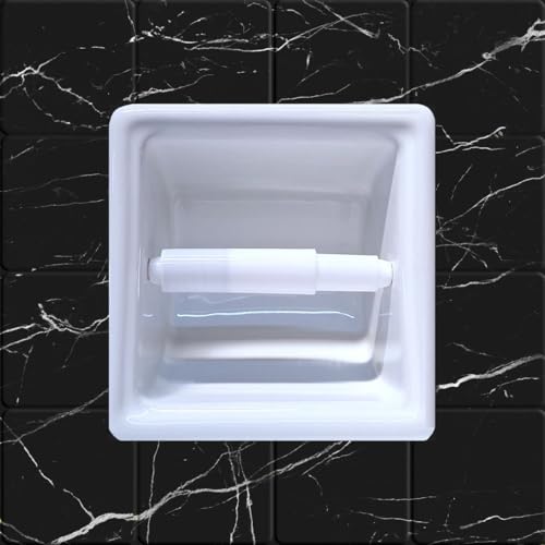 Recessed Ceramic Toilet Paper Holder Wall Mount Niche Bathroom Tissue Roll (White Glossy, Standard – 6.5" x 6.5") - color: White Glossy, size: Standard – 6.5" x 6.5"