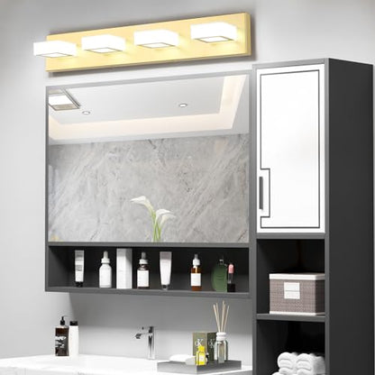 Ralbay Modern Gold Vanity Lights for Bathroom 4 Lights LED Over Mirror Fixture Acrylic Wall Light, 25.6 Inch, White Light 6000K, 8590-Gold-Silver - size: 25.6 inch