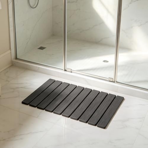 Foldable Stone Bath Mat 60x39cm | Quick-Dry Diatomaceous Earth Bath Rug with PVC Anti-Slip Base | Bathroom, Kitchen, Pet-Friendly Water Absorbent Mat - color: Grey