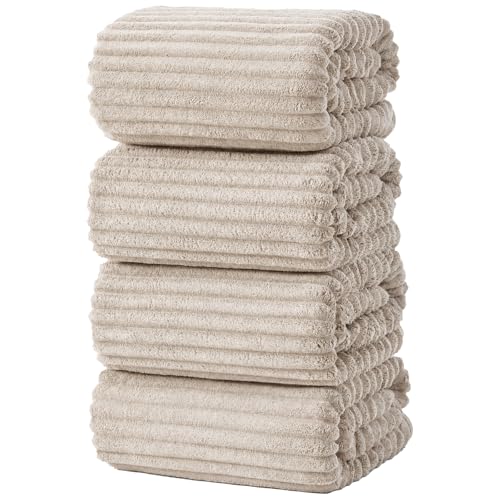 4 Piece Bath Towels, 30"x60" Microfiber Towels Set, Beige | Large Bathroom Towels, Soft Touch, Highly Absorbent, Quick Dry, Lint Free, Long-Lasting, Family Use, Guest Bath & Daily Use - color: Beige, size: 30x60 Bath Towels of 4