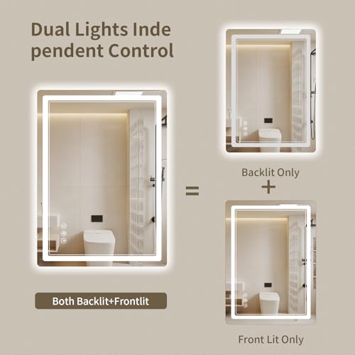 22"x30" LED Bathroom Mirror with Lights, Backlit + Front Lit, Anti-Fog, Lighted Bathroom Mirror for Wall, HD Shatterproof Tempered Glass, Dimmable, Memory Function (Horizontal/Vertical) - size: 30"L x 22"W