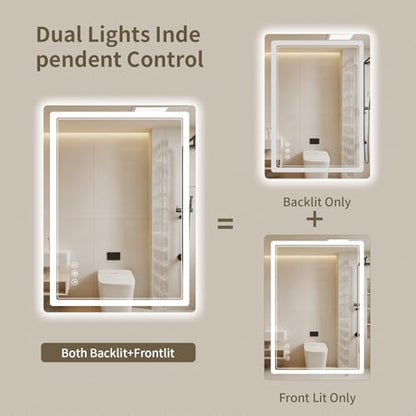 22"x30" LED Bathroom Mirror with Lights, Backlit + Front Lit, Anti-Fog, Lighted Bathroom Mirror for Wall, HD Shatterproof Tempered Glass, Dimmable, Memory Function (Horizontal/Vertical) - size: 30"L x 22"W