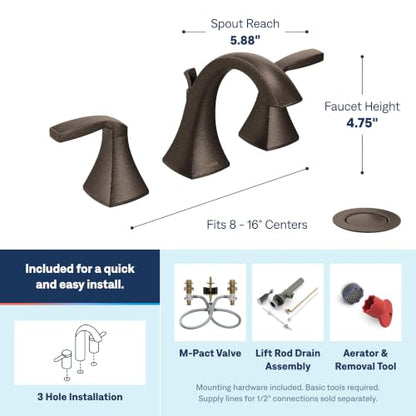 Moen Voss Oil-Rubbed Bronze Two-Handle Widespread Bathroom Sink Faucet Trim Kit, Valve Included, TV6905ORB - color: Oil Rubbed Bronze
