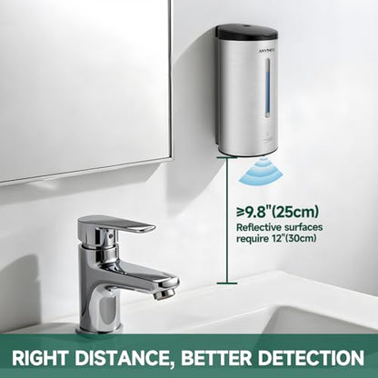 anydry Touchless Automatic Liquid Soap Dispense Wall Mount 25oz Large Capacity Stainless Steel for Commercial (Brushed) - color: Brushed Stainless Steel