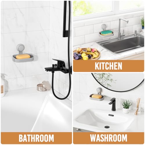 Soap Holder, Soap Dish for Shower, Suction Cup Bar Soap Holder | Soap Bar Holder for Shower, Wall Mounted Self Draining, NO Drill Sponge Holder for Bathroom, Bathtub Kitchen Sink, Grey - style: 1 tier Grey