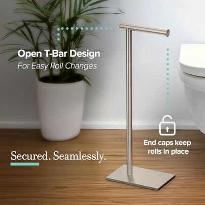 Gatco 1431SN Bathroom Toilet Paper Holder Stand, Freestanding Tissue Roll Holder, Weighted Base, Satin Nickel, 22.25 Inch, Modern Rectangle Base - color: Satin Nickel, 22.25"h