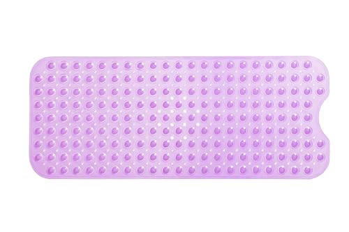 Extra-Long Non-Slip Bathtub & Shower Mat 39”x16” (Smooth/Non-Textured Tubs Only) Safe, Clean, Machine-Washable, Superior Grip&Drainage, Vinyl, Transparent Purple - color: Transparent Purple, size: 39" x 16" (Rectangular)