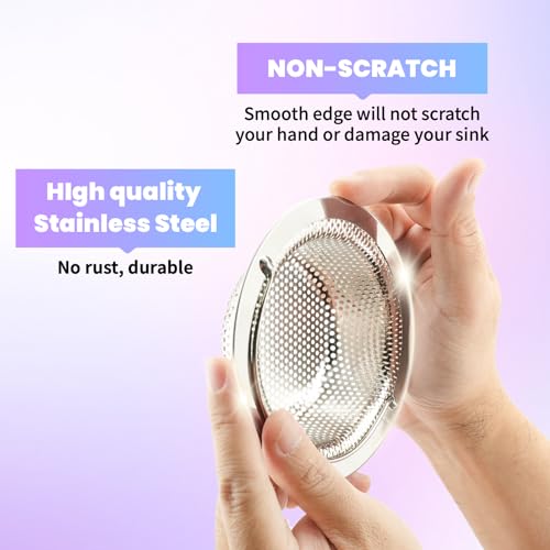 2 Pack Kitchen Sink Drain Strainer with Handle, Stainless Steel Large Kitchen Sink Drain Basket Food Catcher, Outer Diameter 4.5 Inch, Rust Free