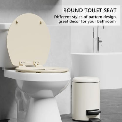 Angol Shiold Slow Close Wood Toilet Seat（Bone, Round 16.5''） | Durable enameled wood round toilet seat, adjustable non-slip hinges, anti-pinch bumpers, easy to install and clean