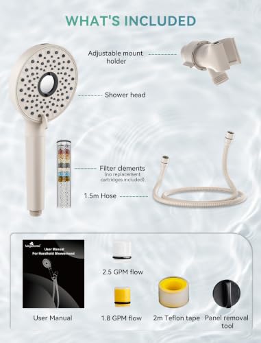 Magichome Shower Head with Handheld, High Pressure 10-Spray Detachable Chrome Showerhead with Stainless Steel Hose,Matte Khaki - color: Matte Khaki