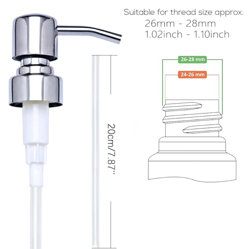Chrome Soap Dispenser Pump Replacement - Silver 304 Rust Proof Stainless Steel Lotion Dispenser Pumps Replacement for Standard 28/400 Neck Size Regular Mouth Bottles,2 pcs - color: Chrome-silver, size: 2pcs